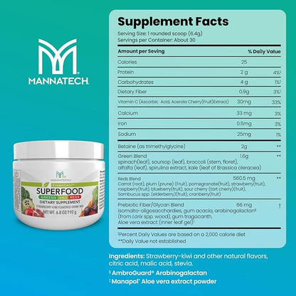 Mannatech Superfood Greens and Reds 192g, (Strawberry-Kiwi) Phytonutrients from Beet Root Powder, Spirulina Powder