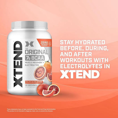 XTEND Original BCAA Powder 7g BCAA and 2.5g L-Glutamine, Sugar Free Post Workout Muscle Recovery Drink with Amino Acids for Men & Women, 90 Servings