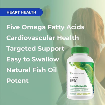Youngevity Ultimate EFA™ – Omega 3, 6 & 9 Supplement | Blend of Borage, Flax & Fish Oils | Supports Heart, Brain & Overall Health | 60 Soft Gels