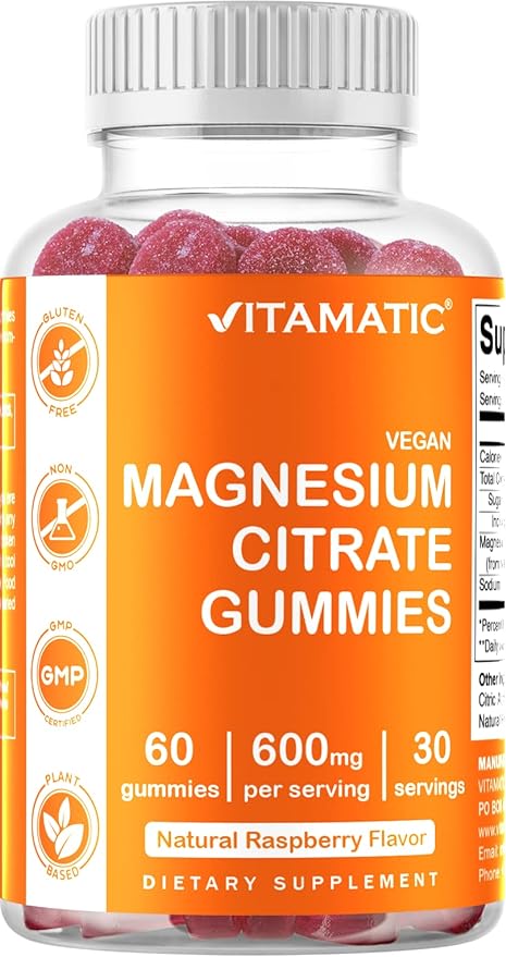 Vitamatic Magnesium Gummies 600mg per Serving – 60 Vegan Count for Relaxation, Muscle, Bone, and Energy Support