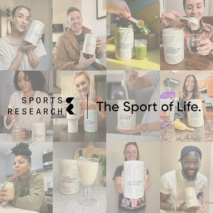 Sports Research Premium Collagen Peptides Powder and Organic Matcha Green Tea - Collagen Powder Protein Supplement with Japanese Matcha and Amino Acids - Gluten Free, Non-GMO, Sugar Free
