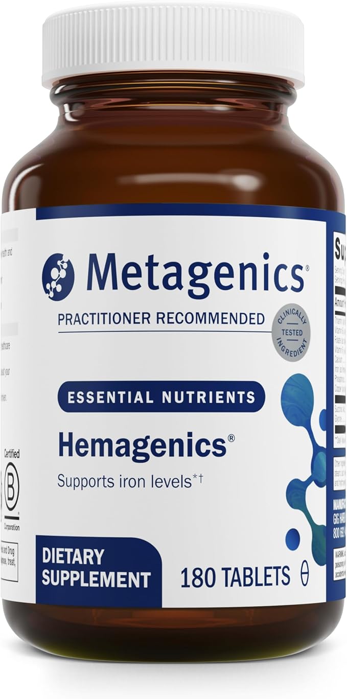 Metagenics Hemagenics - Iron Supplement - Non-Constipating - Vitamin B12, B6 & Folate - Supports Formation & Maintenance of Healthy Red Blood Cells* - Non-GMO, Gluten-Free & Vegetarian - 180 Tablets