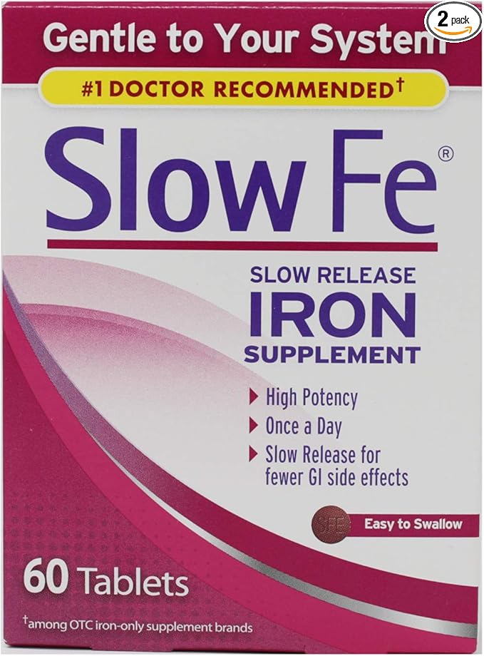Slow Fe, High Potency Iron 45 mg, Slow Release - 60 Tablets - Pack of 2