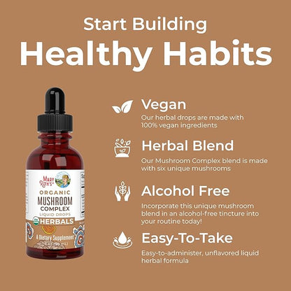 MaryRuth Organics USDA Mushroom Complex | Herbal Liquid Drops | Supplement | Lion's Mane | Reishi Mushroom | Shiitake Mushrooms | Non-GMO | Vegan | Alcohol Free Tincture | 30 Servings