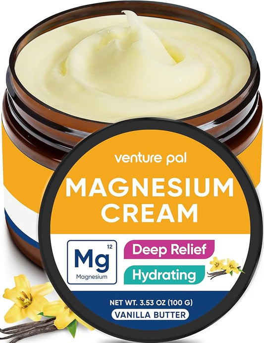 Venture Pal Magnesium Lotion, Topical Magnesium Cream for Sleep, Leg Cramps & Pain, Muscle Relaxation, Calm, Moisturizing Supplement with Coconut Oil, Shea Butter & Hyaluronic Acid, Safe for Kids