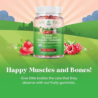 Natures Craft Organic Vitamin D Gummies for Kids - Vegan Kids Immunity Support Gummies with Vitamin D for Daily Teeth Muscle & Bone Support - Organic D3 Non GMO & Gluten Free 2 Month