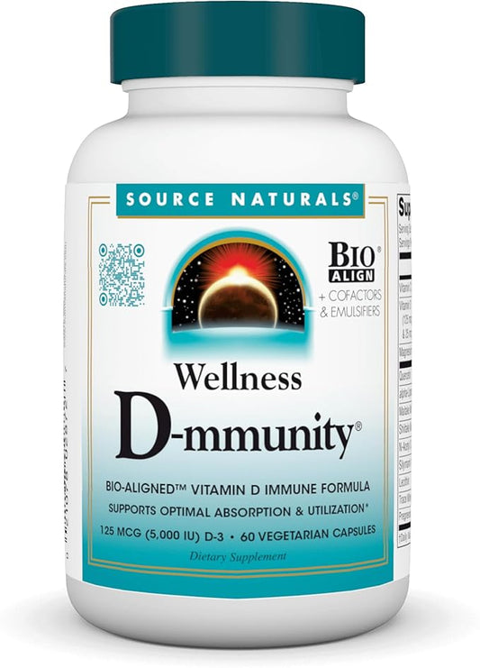 Source Naturals Wellness D-mmunity, Bio-Aligned Vitamin D Immune Formula, Supports Optimal Absorption and Utilization* - 60 Vegetarian Capsules