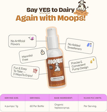 Lactase Enzyme Drops 2oz – Delicious Salted Caramel Flavor – 10,000 FCC Units for Fast Acting Dairy Relief – Customizable Dosing for Lactose Intolerance – Portable Twist-to-Lock Pump