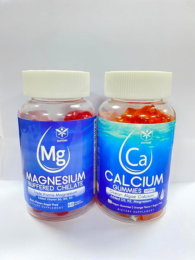 Sugar Free Calcium Gummies 600mg, Ocean Algae Calcium with Vitamin D3, K2 & Sugar Free Magnesium Gummies, Triple Magnesium Supplement