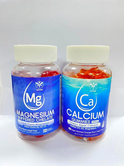 Sugar Free Calcium Gummies 600mg, Ocean Algae Calcium with Vitamin D3, K2 & Sugar Free Magnesium Gummies, Triple Magnesium Supplement