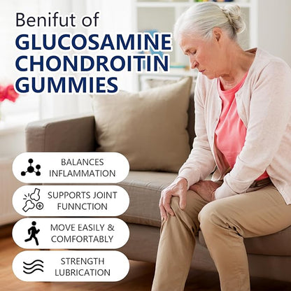 2 Packs 5000MG Glucosamine Chondroitin Gummies with MSM & Elderberry Extra Strength - Joint Support, Antioxidant Immune Support Supplement for Adults, Men & Women, Blueberry Flavor, 120 Count.