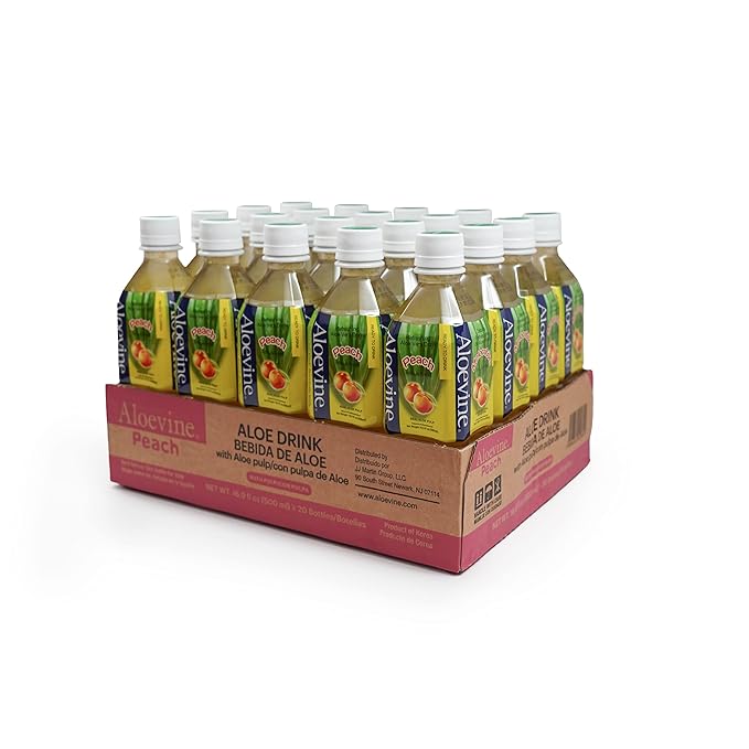 Aloevine Aloe Vera Drink, 16.9 fl oz, 20 pack Peach