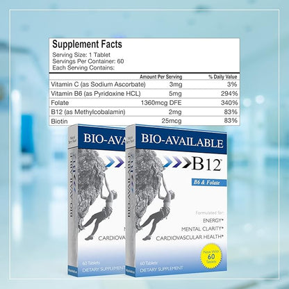 Wellgenix Bio Available Sublingual B12-60ct (2 Pack) - Daily Multivitamins Focus Support Formula w/Vitamins C, B6, B12, Folate & Biotin -Energy & Diet Supplement for Immune & Overall Health