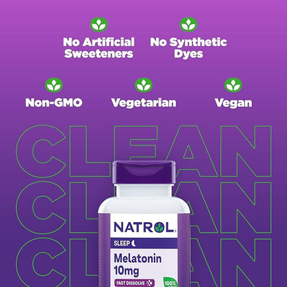 Natrol Fast Dissolve Melatonin 10 mg, Melatonin Supplements for Restful Sleep, Sleep Support for Adults, 100 Citrus-Flavored Tablets, Up to a 100 Day Supply