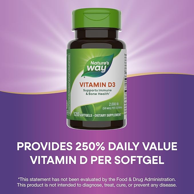 Nature's Way Vitamin D3 Extra Strength(1), Bone Health and Immune Function*, 2000 IU (50 mcg per Serving), 120 Softgels