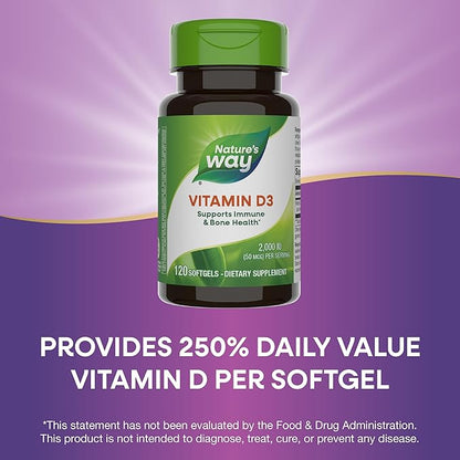Nature's Way Vitamin D3 Extra Strength(1), Bone Health and Immune Function*, 2000 IU (50 mcg per Serving), 120 Softgels