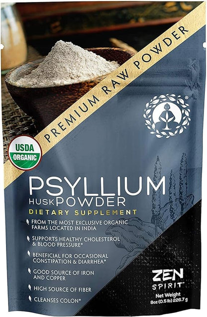 Organic Psyllium Husk Powder - Premium Indian Natural Soluble Fiber Supplement, Natural Laxative, Perfect Colon Cleanser & Body Detox - Gluten Free, Vegan & Keto Friendly (8oz)