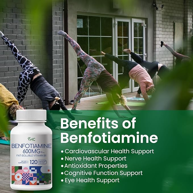 VHC Vitamin B1 Benfotiamine 600mg Supplement- 5X Time Fat-Soluble Thiamine Vitamin B1- Max Boost Bioavailable Thiamine B1 Levels-120 Veggie Capsules,Non-GMO, Soy Free- Made in USA