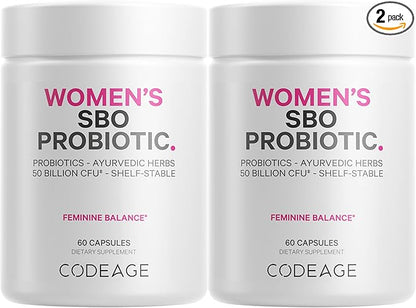 Codeage Women’s Probiotics Supplement - 50 Billion CFUs - SBO Probiotics & Prebiotics - Cranberries - Feminine Health - Fermented Botanical Blend, Whole Food Supplement - Vegan, Non-GMO - 2 Pack