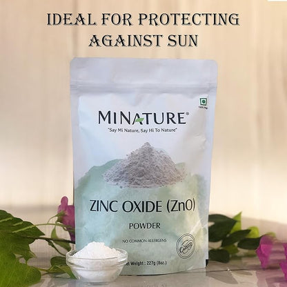 Mi Nature Zinc Oxide Powder 227g (8 oz) Zinc Monoxide| for Cosmetic Applications |for DIY Skincare and Hair Formulations| Non-Nano Cosmetic Grade Mineral Powder