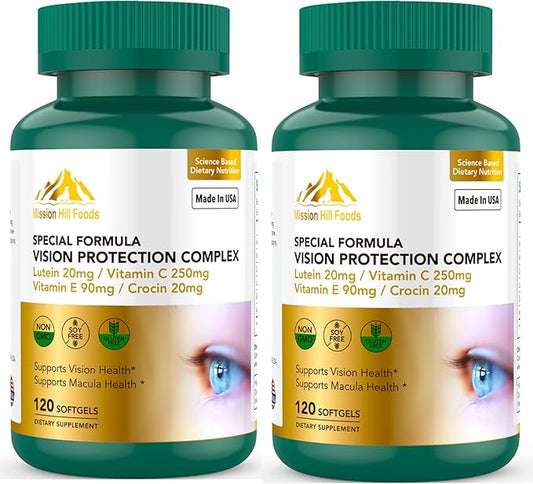 Lutein and Zeaxanthin Supplements - 6 in 1 Vision Protection Complex with Lutein, Zeaxanthin, Astaxanthin, Crocin, Vitamin C & E, 120 Softgels, Non-GMO, Gluten-Free, Supports Eye Health