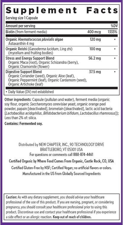 New Chapter Biotin Supplement, Vegan Hair Skin and Nails Vitamins with Fermented Biotin + Astaxanthin - 60 Count