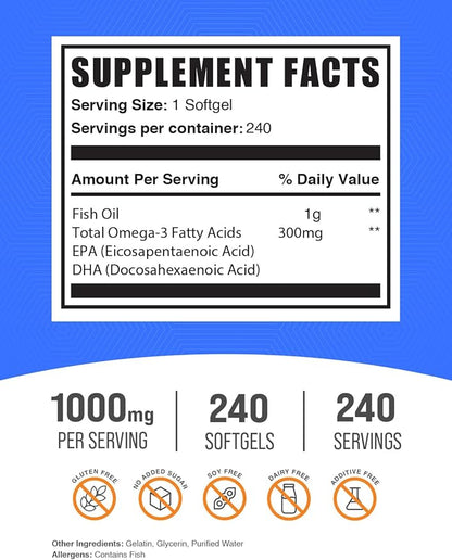 BulkSupplements Fish Oil 1000mg Softgels + L-Carnitine Capsules Bundle