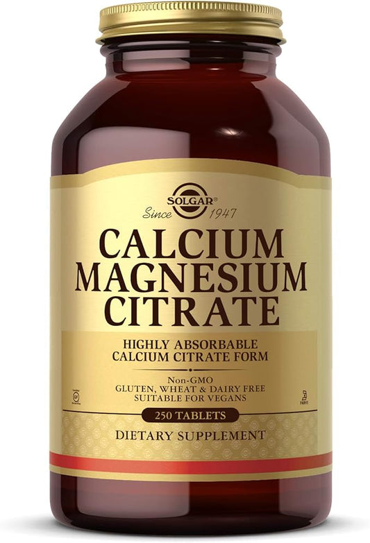 Solgar Calcium Magnesium Citrate, 250 Tablets - Supports Healthy Bones & Teeth - Musculoskeletal & Nervous System Support - Highly Absorbable - Non-GMO, Vegan, Gluten-Free, Dairy Free - 50 Servings