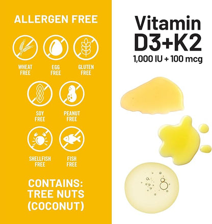 NatureWise Vitamin D3 1000IU + K2 (MK7) 100mcg with Organic Extra Virgin Coconut Oil - Supports Calcium Absorption, Bone & Immune Health - Non-GMO, Soy & Gluten-Free - 90 Softgels[3-Month Supply]