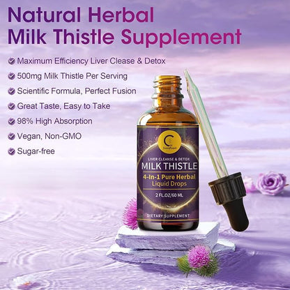 (2 Pack) Milk Thistle Liquid Drops for Liver Cleanse Detox & Repair, Milk Thistle Supplement with Dandelion Root, Artichoke & Turmeric for Liver Support and Immune Health, Vegan, Non-GMO, 4 FL OZ