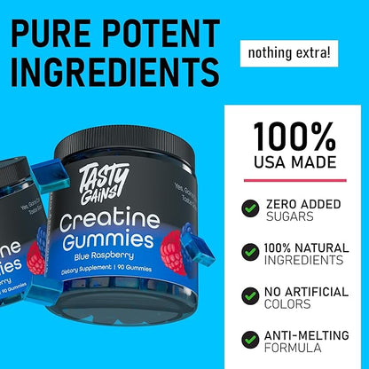 Creatine Infused Gummies, 90g of Creatine, Non-GMO, Vegan - Build Muscle & Boost Strength for Men & Women (1g Creatine Monohydrate Per Gummy) Made in USA