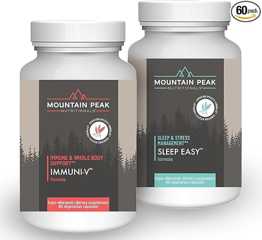 Mountain Peak Nutritionals Immuni-V & Sleep Easy Combo Pack - Herbal Supplement Duo with Antioxidants & Melatonin - Immune Support & Relaxation Formula - 60 Vegetarian Capsules Each
