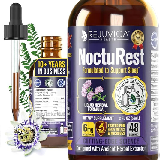 NoctuRest Natural Sleep-Aid with Valerian and Melatonin - All-Natural Liquid Formula for 2X Absorption - Magnesium, L-Theanine & More