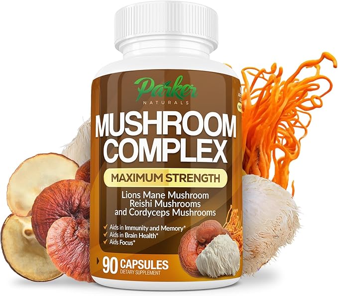 Mushroom Complex Capsules, Premium Lions Mane, Cordyceps, and Reishi Mushroom Supplement, Maximum Strength Organic Mushrooms Supplement, 90 Capsules