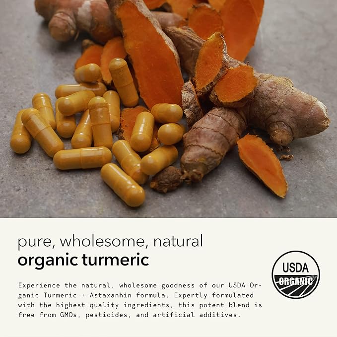 Organic Astaxanthin Plus Turmeric Supplement, Bioperine Black Pepper, Eye, Heart, Skin, Joint, Back & Knee, Vegan, Gluten-Free, Antioxidant Extreme Healthforce, Turmeric Curcumin Supplement, 30-Days