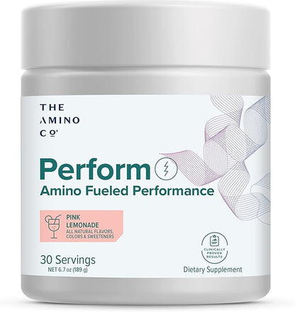 The Amino CO. - Perform Pre Workout Powder Supplement with Pure EAA Amino Acids & Natural Flavor, Stevia Sweetened Preworkout Energy Boost for Men & Women - Pink Lemonade (6.7 oz)