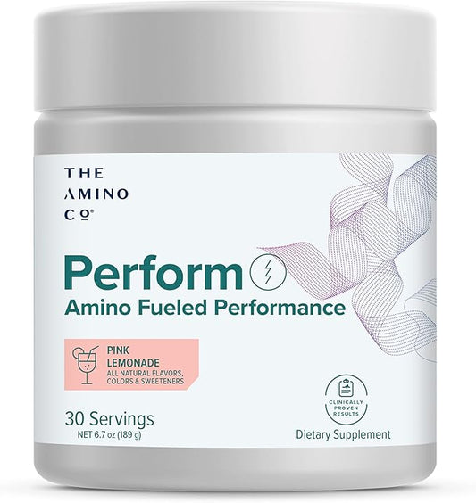 The Amino CO. - Perform Pre Workout Powder Supplement with Pure EAA Amino Acids & Natural Flavor, Stevia Sweetened Preworkout Energy Boost for Men & Women - Pink Lemonade (6.7 oz)