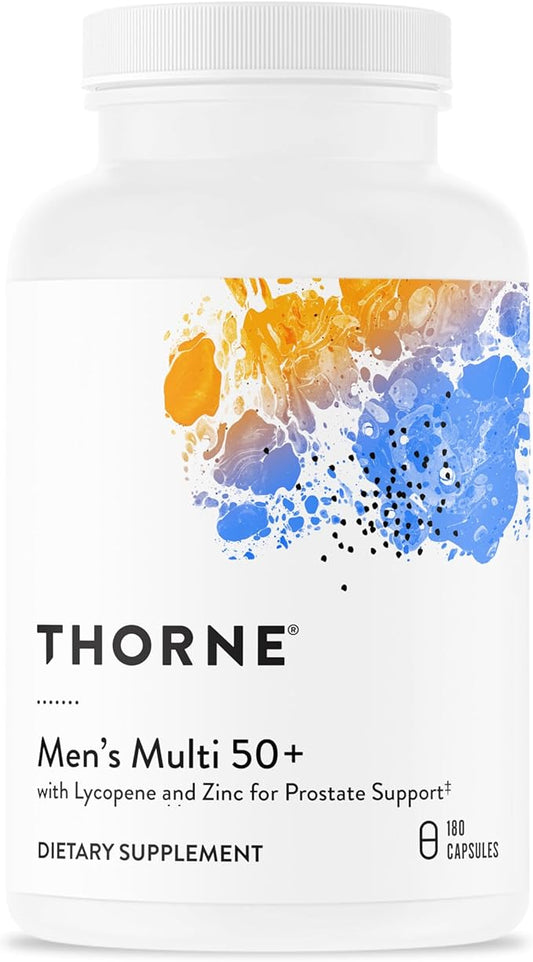 THORNE Men's Multi 50+ - Comprehensive Daily Multivitamin with Vitamins A, B6, B12, C, D, E, Zinc & More - Support Heart, Brain, Prostate, Muscle & Immune Health* - 180 Capsules