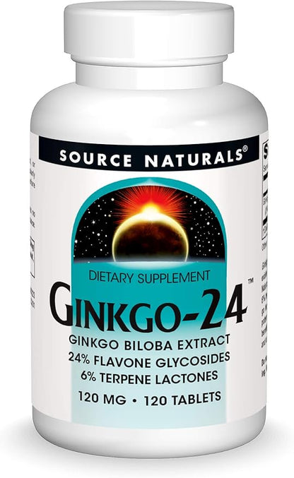 Source Naturals Ginkgo-24 - Ginkgo Biloba Extract 120 mg Supports Mental Acuity - 120 Tablets