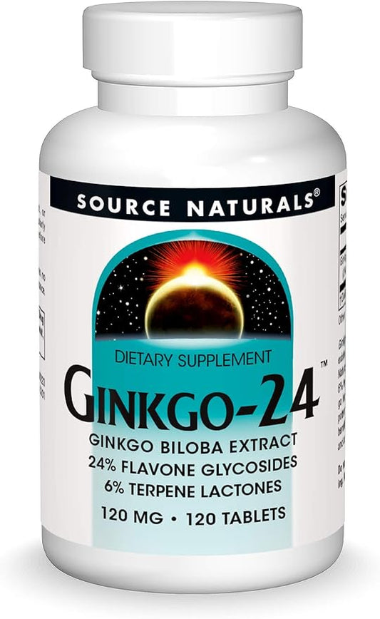 Source Naturals Ginkgo-24 - Ginkgo Biloba Extract 120 mg Supports Mental Acuity - 120 Tablets