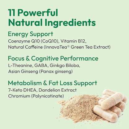 Daily Boost 3-in-1 Weight Loss, Energy, & Focus Support | 7-Keto DHEA (200mg) Thermogenic with Natural Caffeine, CoQ10, B12, Ginkgo Biloba, Ginseng, L-Theanine, Folate | 30 Servings