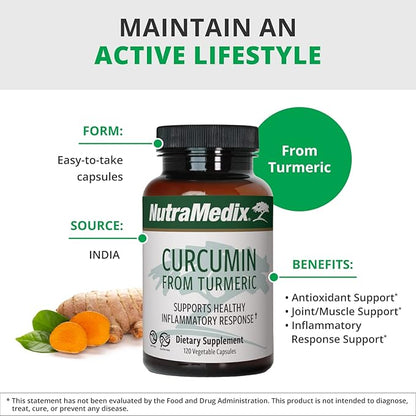 NutraMedix Curcumin - 500mg Turmeric Capsules - Promotes a Healthy Inflammatory Response, Immune System, Brain, Heart & Liver Support (120 Capsules)
