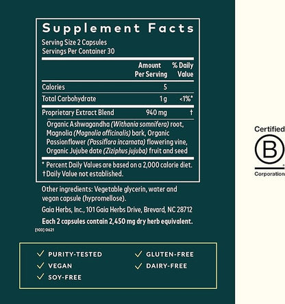 Gaia Herbs SleepThru - Natural Sleep Support Supplement with Organic Ashwagandha Root, Organic Magnolia Bark, Passionflower, and Jujube Date - 60 Vegan Liquid Phyto-Capsules (30-Day Supply)