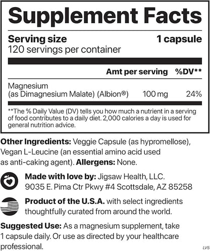Jigsaw Health MagPure Malate | Premium Magnesium Malate Capsules | 120 Capsules