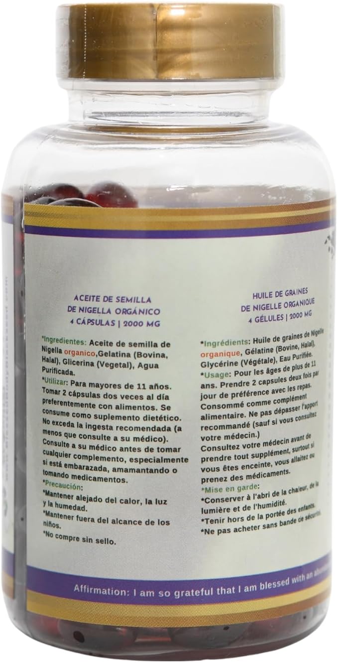 Black Seed Oil Capsules Halal Organic 120 Softgels Cold Pressed Thymoquinone - Turkish - Black Cumin Nigella Sativa Non-GMO Halal Gelatin & Glycerin 100% Pure Oil 500 mg - Blessed Kalonji Oil
