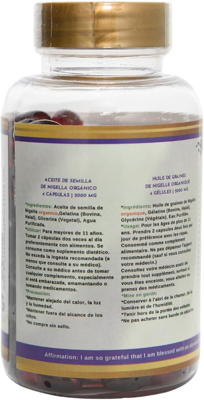 Black Seed Oil Capsules Halal Organic 120 Softgels Cold Pressed Thymoquinone - Turkish - Black Cumin Nigella Sativa Non-GMO Halal Gelatin & Glycerin 100% Pure Oil 500 mg - Blessed Kalonji Oil