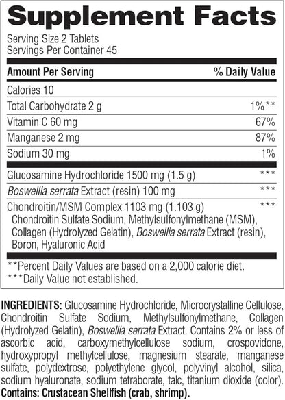 Nature's Wonder Triple Strength Glucosamine Chondroitin with MSM and Hyaluronic Acid and Boswellia for Joint Health, Supports Joint Flexibility and Mobility, 45 Day Supply, 90 Tablets