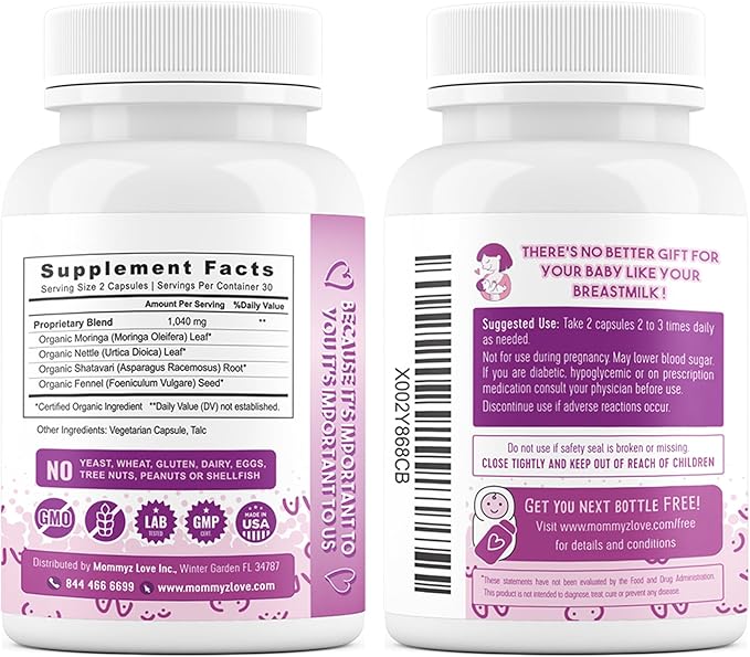 Mommyz Love Lactation Supplement with Organic Post Natal Vitamins for Breast Milk Supply Increase and Energy Boost for Postpartum Recovery - 60 Caps