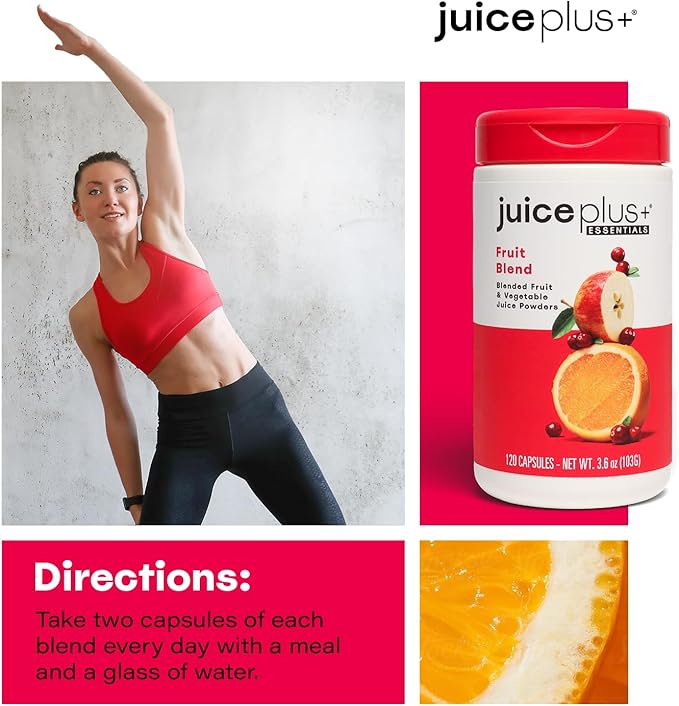 Juice Plus+ Fruit Blend - Fruit and Vegetable Supplement - Whole Food Ingredients Like Acerola Cherry, Apple, Mango, Beetroot and More - Vegan, Non-GMO - 120 Capsules