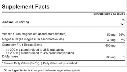 ANDREW LESSMAN Cranberry with D-Mannose - 60 Capsules - Supports Bladder, Kidney and Urinary Tract Health. High Potency Standardized Cranberry Concentrate and D-Mannose. Easy to Swallow Capsules